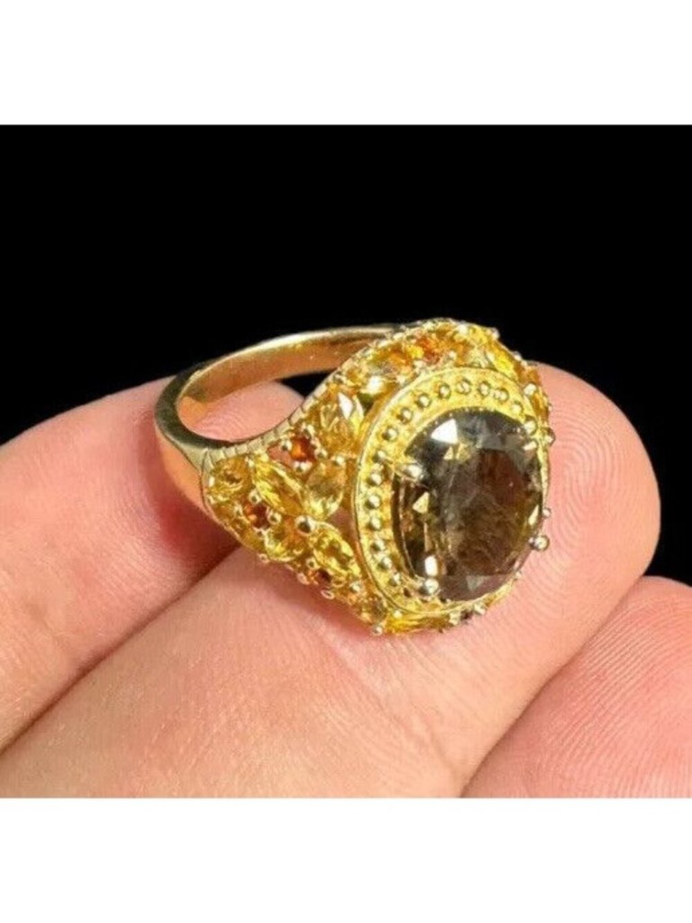 Signed Michelle Albala Sterling Silver 925 Multi Gemstone Ring Size 9 Vermeil
